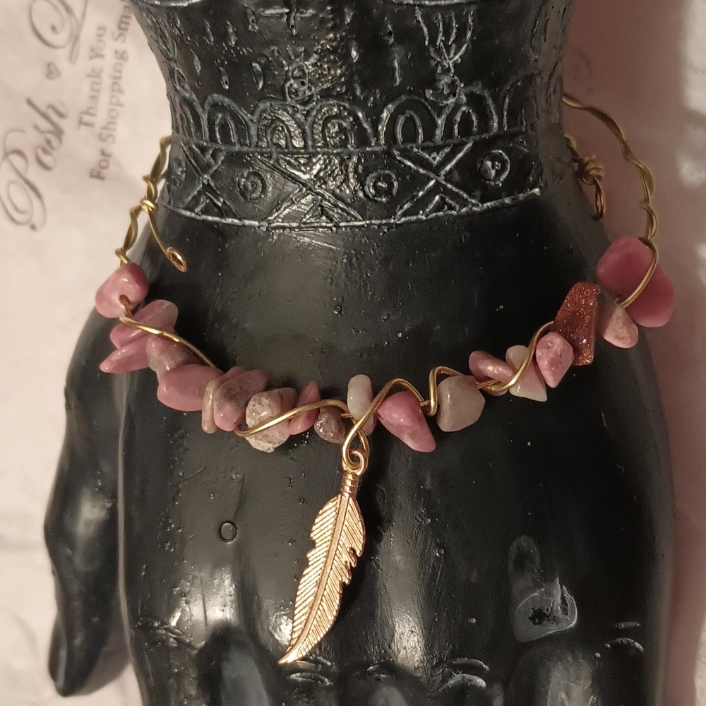 Gemstone Bracelet With A Feather Charm